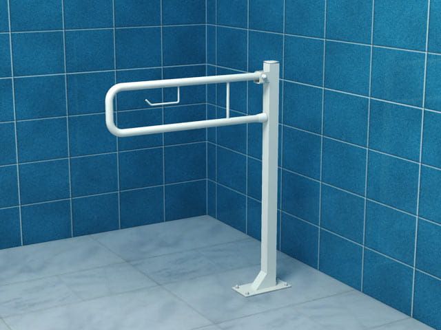 Uchwyt dla osób niepełnosprawnych 60 cm łukowy uchylny biały mocowany do podłogi z miejscem na papier toaletowy Makoinstal 32- URP 6p
