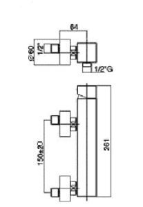 Bateria natryskowa bez zestawu natryskowego Paffoni Level LEC168CR rysunek techniczny