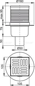 Kratka ściekowa 105x105/50 mm odpływ pionowy Alcaplast APV32