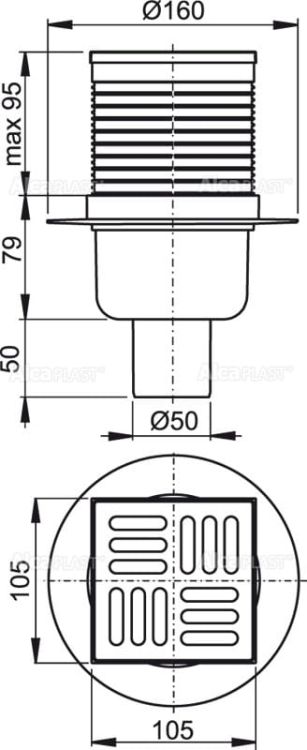 Kratka ściekowa 105x105/50 mm odpływ pionowy Alcaplast APV32