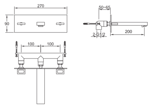 Bateria umywalkowa podtynkowa z wylewką 20 cm Kohlman Nexen QW198U chrom rys. tech.