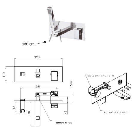 Przejdź do produktu Bateria prysznicowa podtynkowa z elementem podtynkowym, rączką prysznicową i wylewką, kompletna, geometryczna forma Sapho Latus 1102-09 chrom