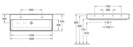 Przejdź do produktu Villeroy&Boch Memento Umywalka 120x47 cm do 2 armatur 1-otworowych