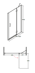 Drzwi prysznicowe 100x195 cm Besco Viva 195 rys. tech.