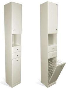 Słupek łazienkowy z MDF wysoki S4 z drzwiczkami, szufladami, wnęką oraz z koszem