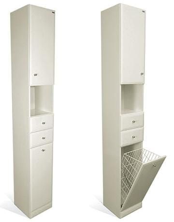 Słupek łazienkowy z MDF wysoki S4 z drzwiczkami, szufladami, wnęką oraz z koszem