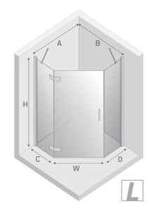 Pięciokątne kabiny z drzwiami otwieranymi na zewnątrz. Dostępne w rozmiarach 80x80x200 cm oraz 90x90x200 cm.