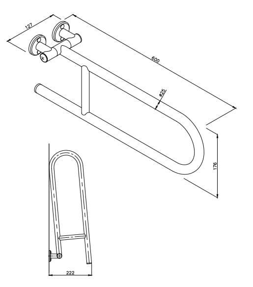 Uchwyt dla niepełnosprawnych półokrągły uchylny 60 cm ANDEX 801CC rysunek techniczny