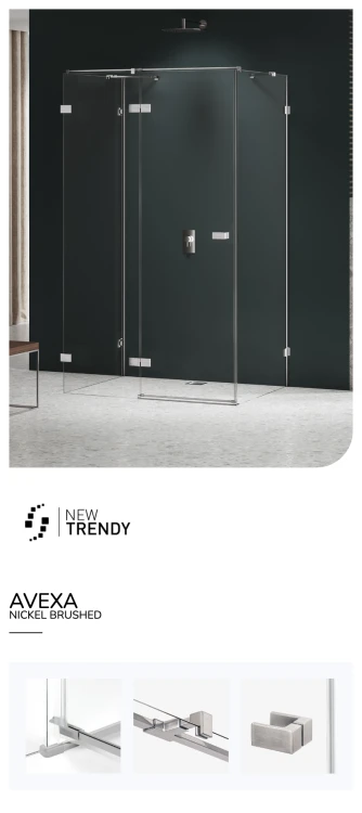 Kwadratowe i prostokątne kabiny, z lewo- lub prawostronnym ustawieniem. Mają drzwi otwierane na zewnątrz. Dostępne w rozmiarach od 80x70x200 cm do 120