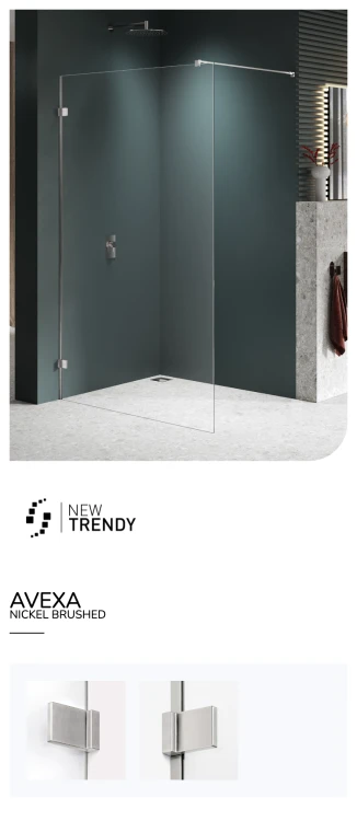 Uniwersalne kabiny montowane po dowolnej stronie, wymiary od 50x200 cm do 140x200 cm.
