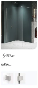 Uniwersalne kabiny montowane po dowolnej stronie, wymiary od 50x200 cm do 140x200 cm.