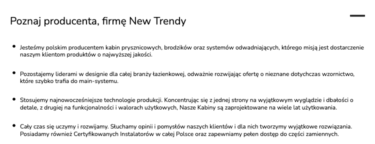 Uniwersalne kabiny, które można zamontować po dowolnej stronie, dostępne w rozmiarach od 50x200 cm do 140x200 cm.