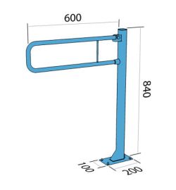 Uchwyt dla osób niepełnosprawnych 60 cm łukowy stały biały mocowany do podłogi Makoinstal 32- URP6s rys. tech.