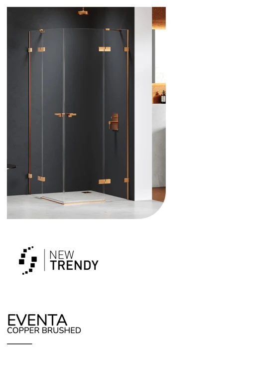 Kwadratowe lub prostokątne kabiny z podwójnymi drzwiami otwieranymi na zewnątrz. Wymiary wahają się od 80x80x200 cm do 120x120x200 cm.