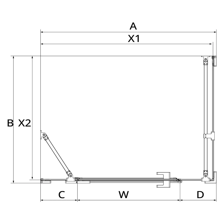 Prostokątne kabiny z pojedynczymi drzwiami, które otwierają się na zewnątrz, dostępne w wersji lewo- lub prawostronnej. Wymiary od 110x80x200 cm do 15
