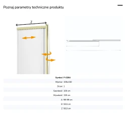 Łamany parawan o wymiarach 85x150cm lub 100x150cm, możliwy do montażu po lewej lub prawej stronie.