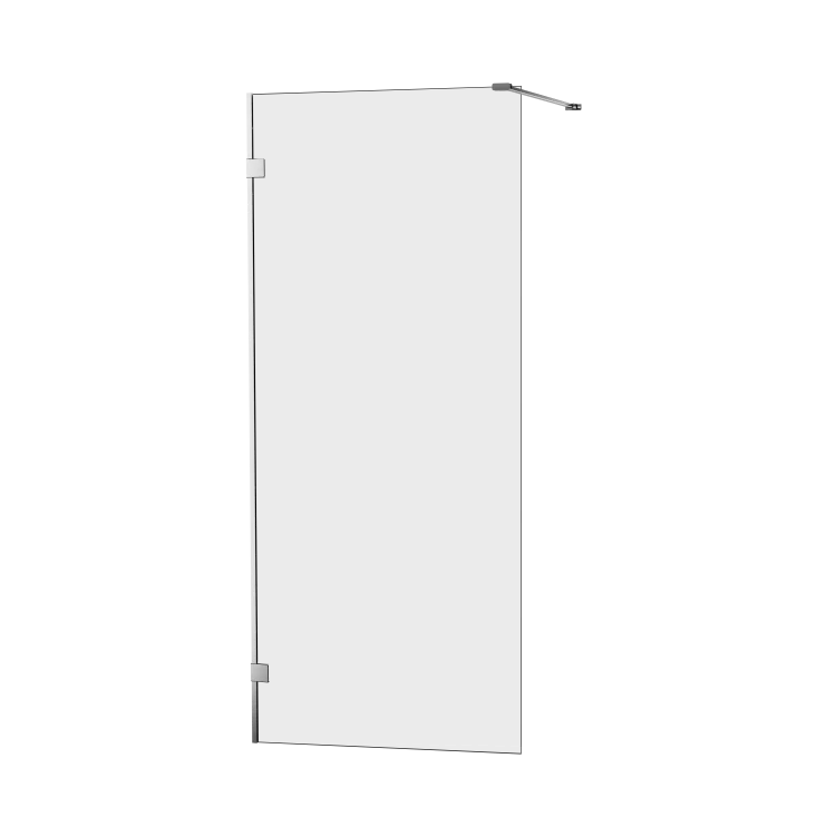 Kabina walk-in, jednoelementowa, montaż uniwersalny (dowolna strona), wspornik kątowy L; szerokość 50–120 cm, wysokość 200 cm.