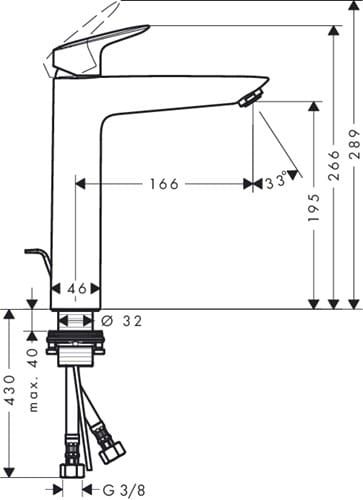 Bateria umywalkowa wysoka 190 DN15 Hansgrohe Logis 71090000 rysunek techniczny