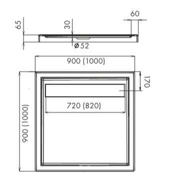 Brodzik kwadratowy 90x90x6,5cm Schedpol Camparo 3.081 rys.tech.