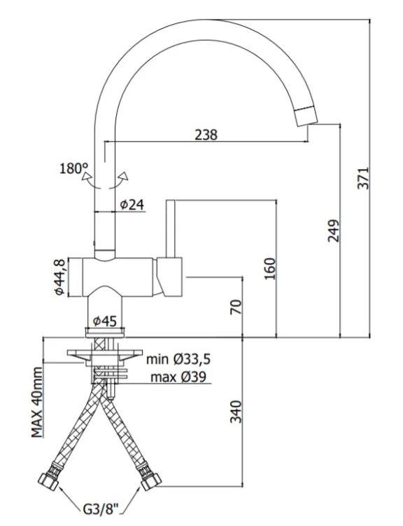 Bateria zlewozmywakowa 37,1 cm wysoka stojąca Paffoni Light LIG280ST stal szczotkowana