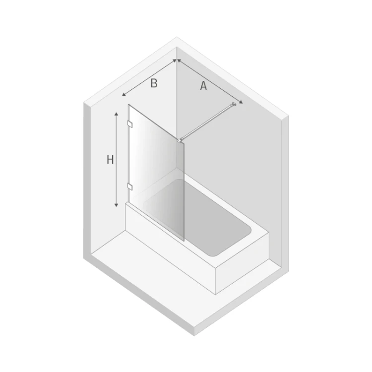 Parawan stały, jednoelementowy, montaż uniwersalny (dowolna strona); szerokość 50–100 cm, wysokość 150 cm.