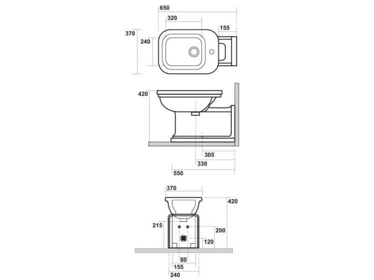 Kerasan Waldorf Czarny bidet stojący złoty 4120K5 - rysunek techniczny