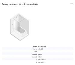Parawan stały, jednoelementowy, montaż uniwersalny (dowolna strona); szerokość 50–100 cm, wysokość 150 cm.