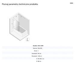 Parawan uniwersalny (lewo- lub prawostronny), montowany przyściennie, uchylny w obie strony; szerokość 50–100 cm, wysokość 150 cm.