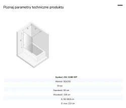 Parawan stały, jednoelementowy, montaż uniwersalny (dowolna strona); szerokość 50–100 cm, wysokość 150 cm.