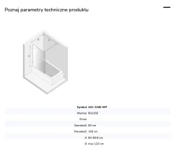 Parawan stały, jednoelementowy, montaż uniwersalny (dowolna strona); szerokość 50–100 cm, wysokość 150 cm.