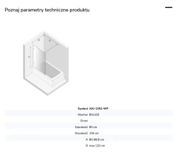 Parawan stały, jednoelementowy, montaż uniwersalny (dowolna strona); szerokość 50–100 cm, wysokość 150 cm.