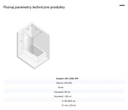 Parawan stały, jednoelementowy, montaż uniwersalny (dowolna strona); szerokość 50–100 cm, wysokość 150 cm.
