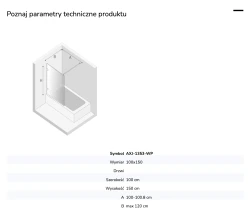 Parawan stały, jednoelementowy, montaż uniwersalny (dowolna strona); szerokość 50–100 cm, wysokość 150 cm.