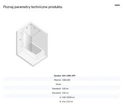 Parawan stały, jednoelementowy, montaż uniwersalny (dowolna strona); szerokość 50–100 cm, wysokość 150 cm.