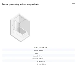 Parawan stały, jednoelementowy, montaż uniwersalny (dowolna strona); szerokość 50–100 cm, wysokość 150 cm.