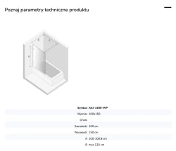 Parawan stały, jednoelementowy, montaż uniwersalny (dowolna strona); szerokość 50–100 cm, wysokość 150 cm.