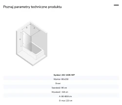 Parawan stały, jednoelementowy, montaż uniwersalny (dowolna strona); szerokość 50–100 cm, wysokość 150 cm.