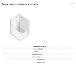 Parawan stały, jednoelementowy, montaż uniwersalny (dowolna strona); szerokość 50–100 cm, wysokość 150 cm.