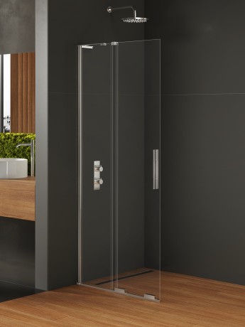 Przejdź do produktu Kabina walk-in przesuwna, montaż uniwersalny (dowolna strona), wspornik kątowy; szerokość 80–120 cm, wysokość 200 cm.