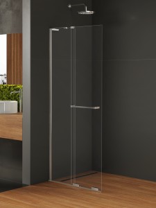 Kabina walk-in przesuwna z uchwytem relingowym, montaż uniwersalny (dowolna strona), wspornik kątowy; szerokość 80–120 cm, wysokość 200 cm.