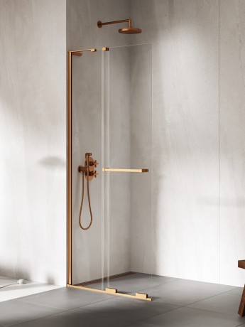 Przejdź do produktu Kabina walk-in przesuwna z uchwytem relingowym, montaż uniwersalny (dowolna strona), wspornik kątowy; szerokość 80–120 cm, wysokość 200 cm.