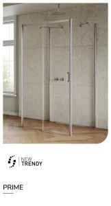 Kabina przyścienna, wejście od frontu, montaż lewo- lub prawostronny; szerokość 100–160 cm, głębokość do 100 cm, wysokość 200 cm.