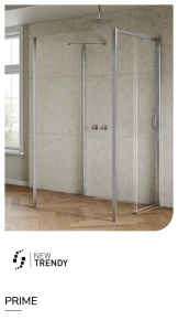 Kabina przyścienna, wejście od strony ściany, montaż lewo- lub prawostronny; szerokość 100–120 cm, głębokość do 120 cm, wysokość 200 cm.