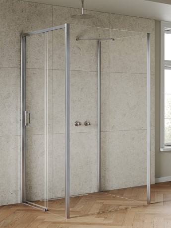 Przejdź do produktu Kabina przyścienna, wejście od strony ściany, montaż lewo- lub prawostronny; szerokość 100–120 cm, głębokość do 120 cm, wysokość 200 cm.