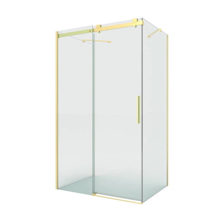 Kabina przyścienna o uniwersalnym montażu (dowolna strona); szerokość 100–140 cm, głębokość do 100 cm, wysokość 200 cm.