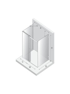 Kabina przyścienna, montaż po prawej lub lewej stronie; szerokość 100–140 cm, głębokość do 100 cm, wysokość 200 cm.