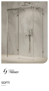 Kabina przyścienna, montaż po prawej lub lewej stronie; szerokość 100–140 cm, głębokość do 100 cm, wysokość 200 cm.