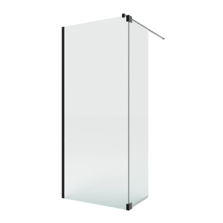 Przejdź do produktu Kabina walk-in o uniwersalnym montażu (dowolna strona), z dodatkowym skrzydłem wahadłowym; szerokość 70–140 cm, wysokość 200 cm.