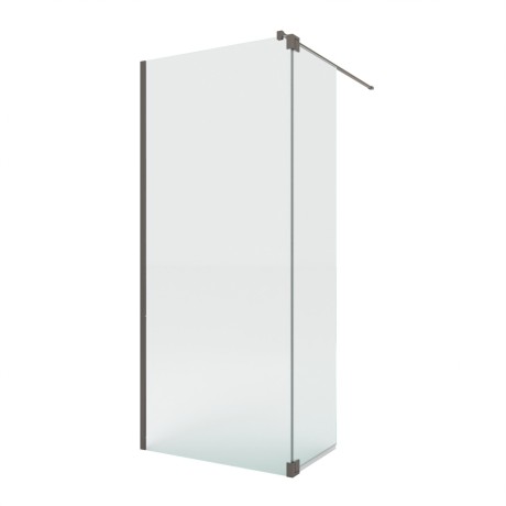 Przejdź do produktu Kabina walk-in o uniwersalnym montażu (dowolna strona), z dodatkowym skrzydłem wahadłowym; szerokość 70–140 cm, wysokość 200 cm.