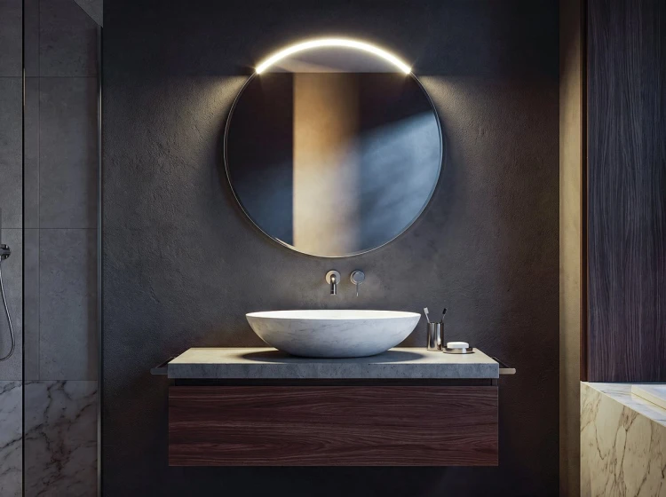 BORD lustro ze MOON LED oświetlenie, ze ściętą krawędzią okrągłe, średnica 80cm, CU free